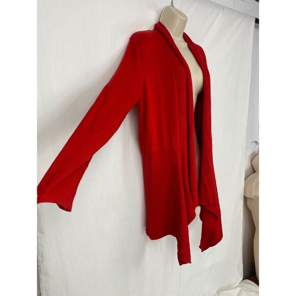 Peter Nygard Cardigan Sweater Womens Medium Open Front Long Flowy Asymmetric Red - Picture 2 of 14